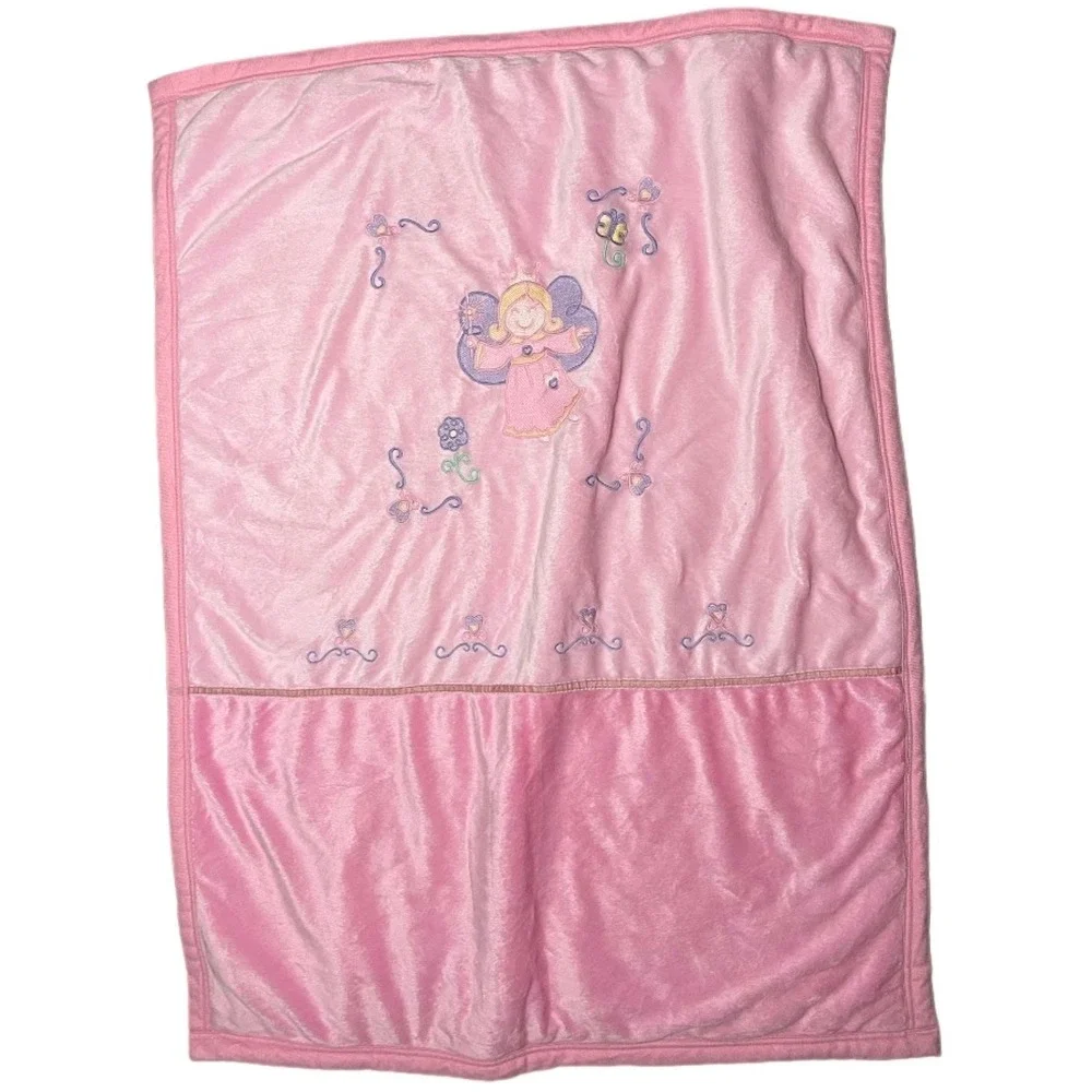 Pink Fairy‎ Plush Baby Blanket RN 123845 Beige Sherpa Back Angel Princess Girl